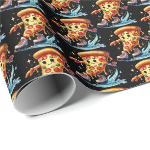 Leuk betegeld schaatsen pizza feest cadeaupapier