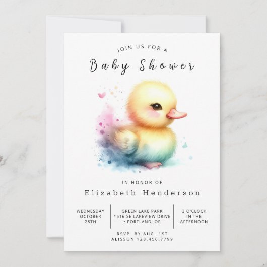 Leuk bewerkbaar Eend Baby shower Kaart (Voorkant)