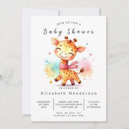 Leuk bewerkbaar Giraffe Baby shower Kaart (Voorkant)