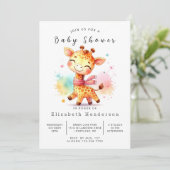 Leuk bewerkbaar Giraffe Baby shower Kaart (Staand voorkant)