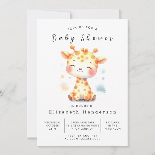 Leuk bewerkbaar Giraffe Baby shower Kaart (Voorkant)