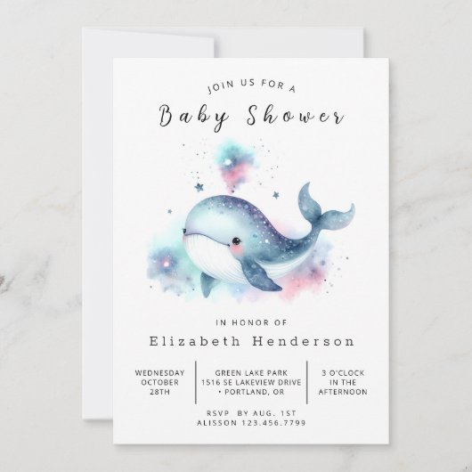 Leuk bewerkbaar Whale Baby shower Kaart (Voorkant)