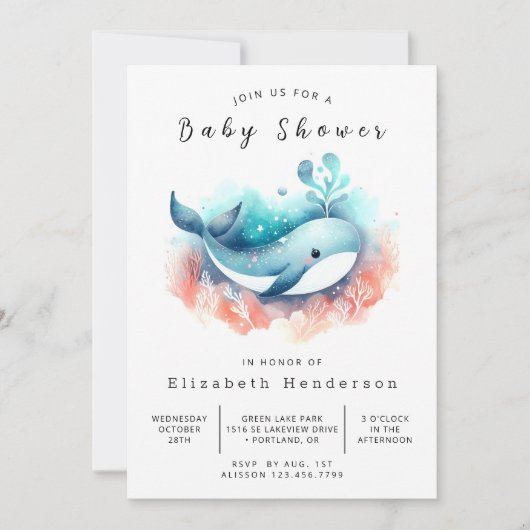 Leuk bewerkbaar Whale Baby shower Kaart (Voorkant)