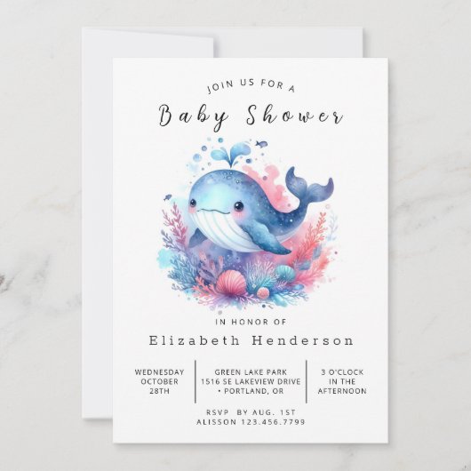 Leuk bewerkbaar Whale Baby shower Kaart (Voorkant)