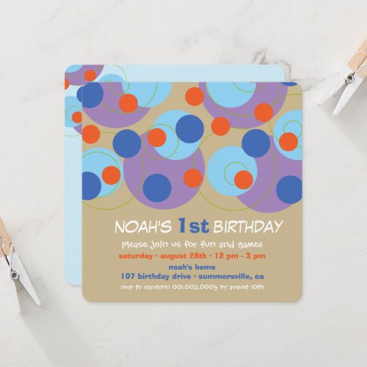 Leuk Blauw Bubble Stippen Foto Jongen 1e Verjaarda Kaart (Voorkant / Achterkant in situ)