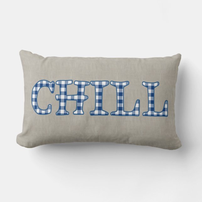 Leuk Blauw Check Faux Applique Tekst Ontwerp Chill Kussen (Voorkant)