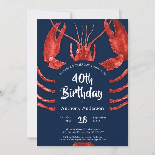 Leuk Blauw Custom Lobster Boil Verjaardagsfeest Kaart (Voorkant)