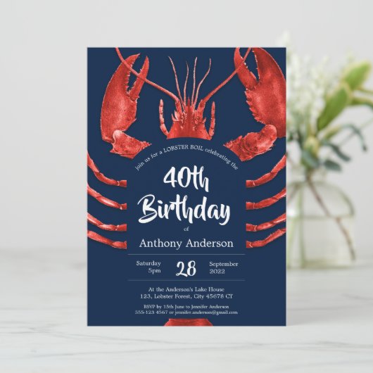 Leuk Blauw Custom Lobster Boil Verjaardagsfeest Kaart (Staand voorkant)