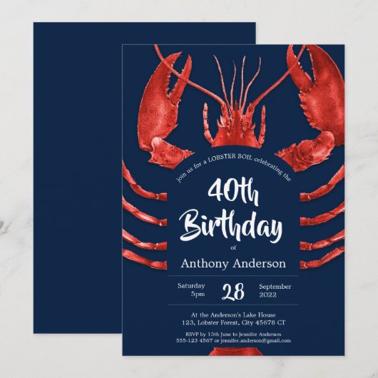 Leuk Blauw Custom Lobster Boil Verjaardagsfeest Kaart (Voorkant / Achterkant)