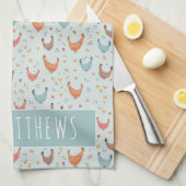 Leuk blauw familienaam Chicken Boerderij Pattern Theedoek (Quarter Fold)