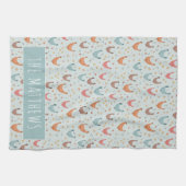 Leuk blauw familienaam Chicken Boerderij Pattern Theedoek (Horizontaal)