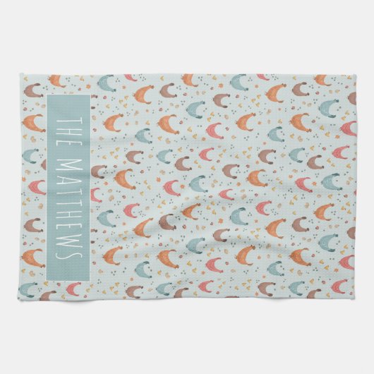 Leuk blauw familienaam Chicken Boerderij Pattern Theedoek (Horizontaal)
