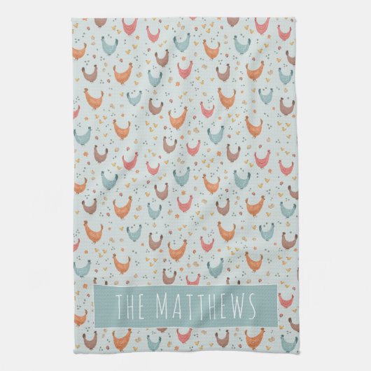 Leuk blauw familienaam Chicken Boerderij Pattern Theedoek (Verticaal)