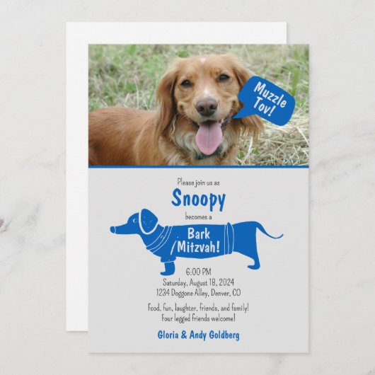 Leuk blauw grijs huisdier muilkorf Tov Bark Mitzva Kaart (Voorkant / Achterkant)