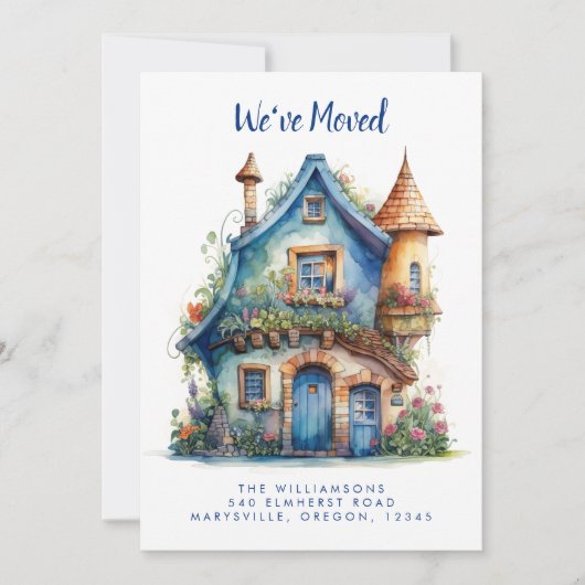 Leuk Blauw Huis Bewegende aankondiging (Voorkant)