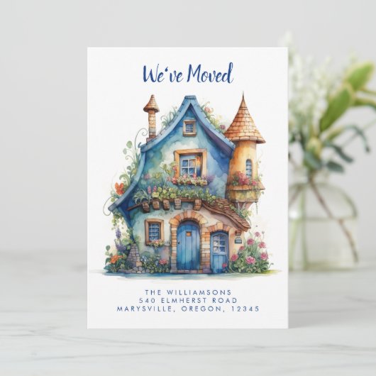 Leuk Blauw Huis Bewegende aankondiging (Staand voorkant)