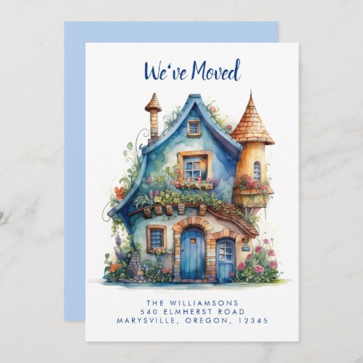 Leuk Blauw Huis Bewegende aankondiging (Voorkant / Achterkant)