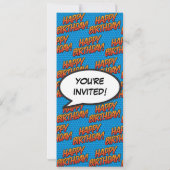 Leuk Blauw Modern Verjaardagsfeestje Stripboek Kaart (Achterkant)