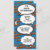 Leuk Blauw Modern Verjaardagsfeestje Stripboek Kaart (Voorkant / Achterkant)