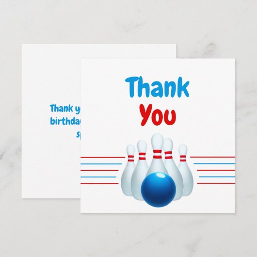 Leuk Blauw & Rood Bowling Kinderen 6e Verjaardag Bedankkaart (Voorkant / Achterkant)