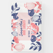 Leuk Blauw Roze Bloemen Botanisch Baby shower Spandoek (Verticaal)