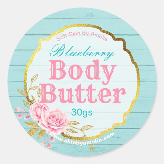 Leuk Blauw Roze Gouden Glitter Body Butter Labels (Voorkant)