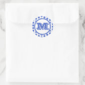 Leuk Blauw Sterren Patroon & Monogram Ronde Sticker (Tas)
