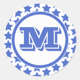 Leuk Blauw Sterren Patroon & Monogram Ronde Sticker