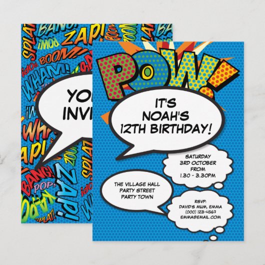 Leuk Blauw Verjaardagsfeest Elke leeftijd Modern C Uitnodiging Briefkaart (Voorkant / Achterkant)