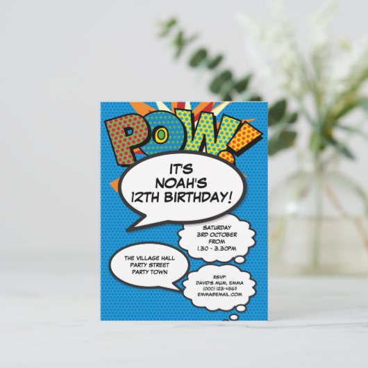 Leuk Blauw Verjaardagsfeest Elke leeftijd Modern C Uitnodiging Briefkaart (Staand voorkant)