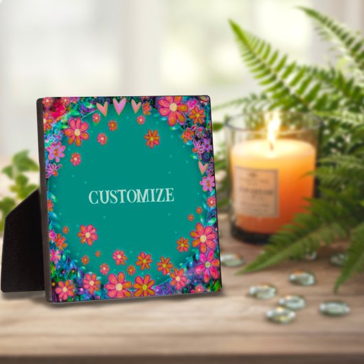 Leuk Blauwgroen Bloemenhart Whimsical gepersonalis Fotoplaat