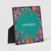 Leuk Blauwgroen Bloemenhart Whimsical gepersonalis Fotoplaat (Voorkant)