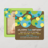Leuk Blauwgroen Bubbly Stippen Photo Boy 1st Verja Kaart (Voorkant / Achterkant)