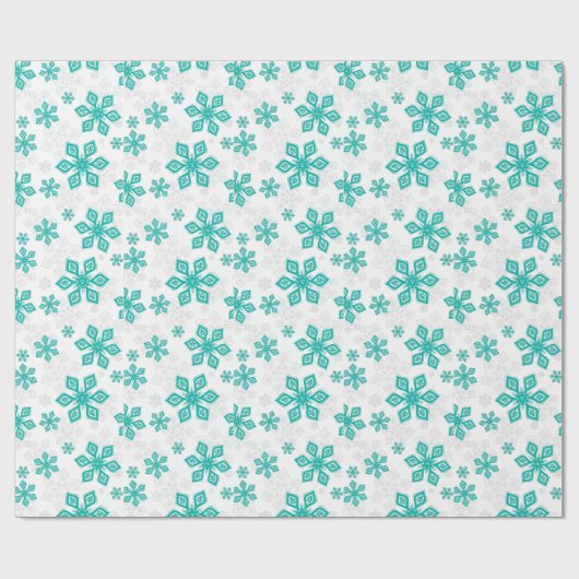 Leuk Blauwgroen Sneeuwvlokken Wit Kerstpatroon Cadeaupapier (Vlak)