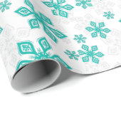 Leuk Blauwgroen Sneeuwvlokken Wit Kerstpatroon Cadeaupapier (Rol Hoek)