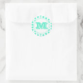 Leuk Blauwgroen Sterrenpatroon & Monogram Ronde Sticker (Tas)