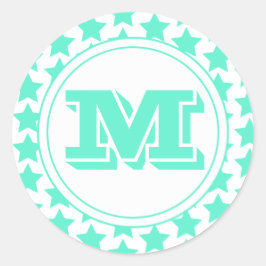 Leuk Blauwgroen Sterrenpatroon & Monogram Ronde Sticker
