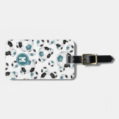 leuk blauwgroen zwart voetbal patroon monogrammen bagagelabel (Voorkant horizontaal)