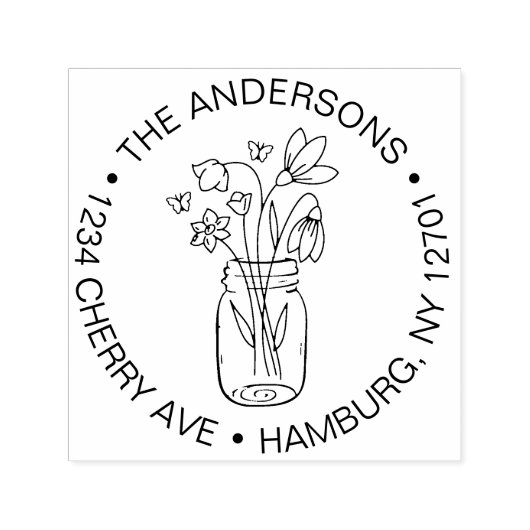 Leuk Bloemen Boeket Mason Jar Familie Zelfinktende Stempel (Design)