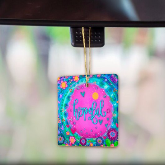 Leuk Bloemen Hopeful Roze  Hart Inspirativiteit Keramisch Ornament