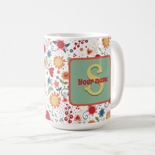 Leuk Bloemen Monogram Naam Inspirivity Coffee Mok (Voorkant rechts)