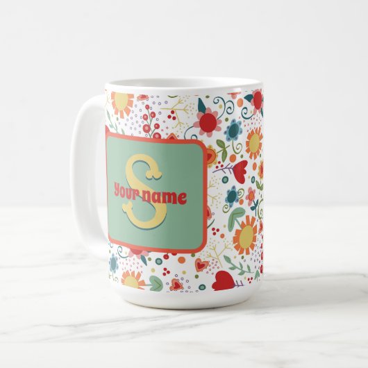 Leuk Bloemen Monogram Naam Inspirivity Coffee Mok (Voorkant links)