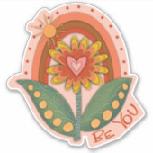 Leuk Bloemen Regenboog Hart Be You Inspirerend Sticker (Voorkant)