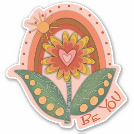 Leuk Bloemen Regenboog Hart Be You Inspirerend Sticker (Voorkant)