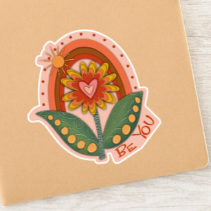 Leuk Bloemen Regenboog Hart Be You Inspirerend Sticker