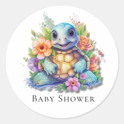 Leuk Bloemen Zee Turtle Baby shower Ronde Sticker (Voorkant)