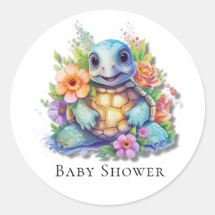 Leuk Bloemen Zee Turtle Baby shower Ronde Sticker