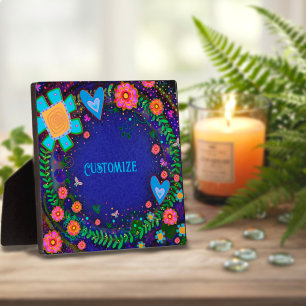 Leuk  Bloemenhart Blauw EEN WOORD Custom Fotoplaat