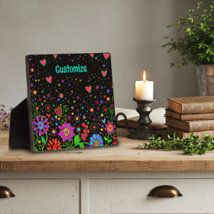 Leuk Bloemenhart Whimsical gepersonaliseerd zwart Fotoplaat