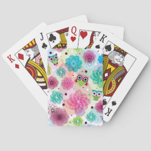 Leuk bloemenuil achtergrondpatroon pokerkaarten